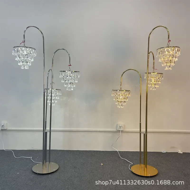European Style Electroplated Wrought Iron Crystal Wedding Road Guide Stand Three Headed Ice Bar Arrangement Decorative Props