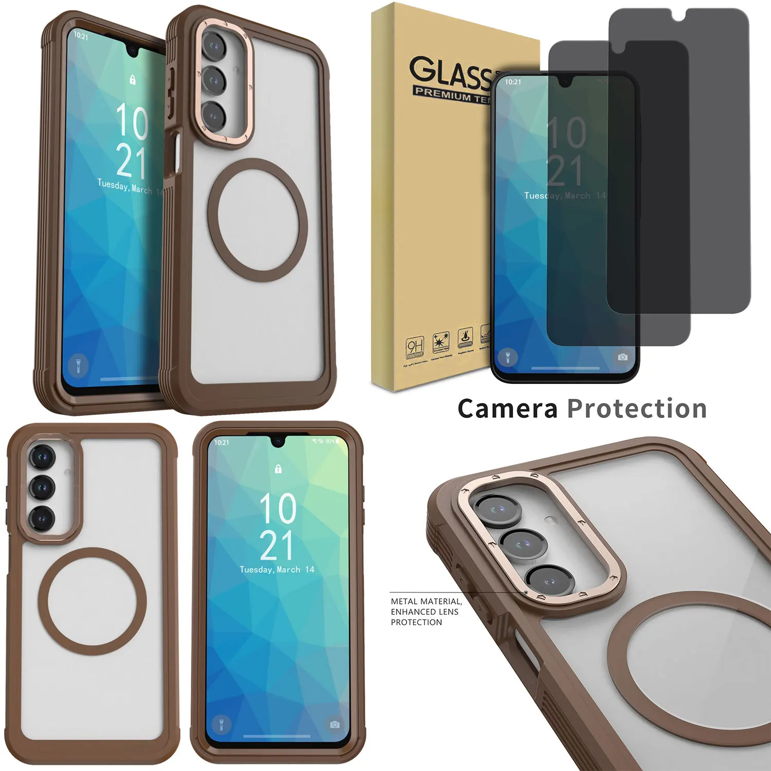 

Для Samsung Galaxy A16 двухслойный чехол, магнитный сверхпрочный чехол + 2 шт., защитная пленка из закаленного стекла для конфиденциальности