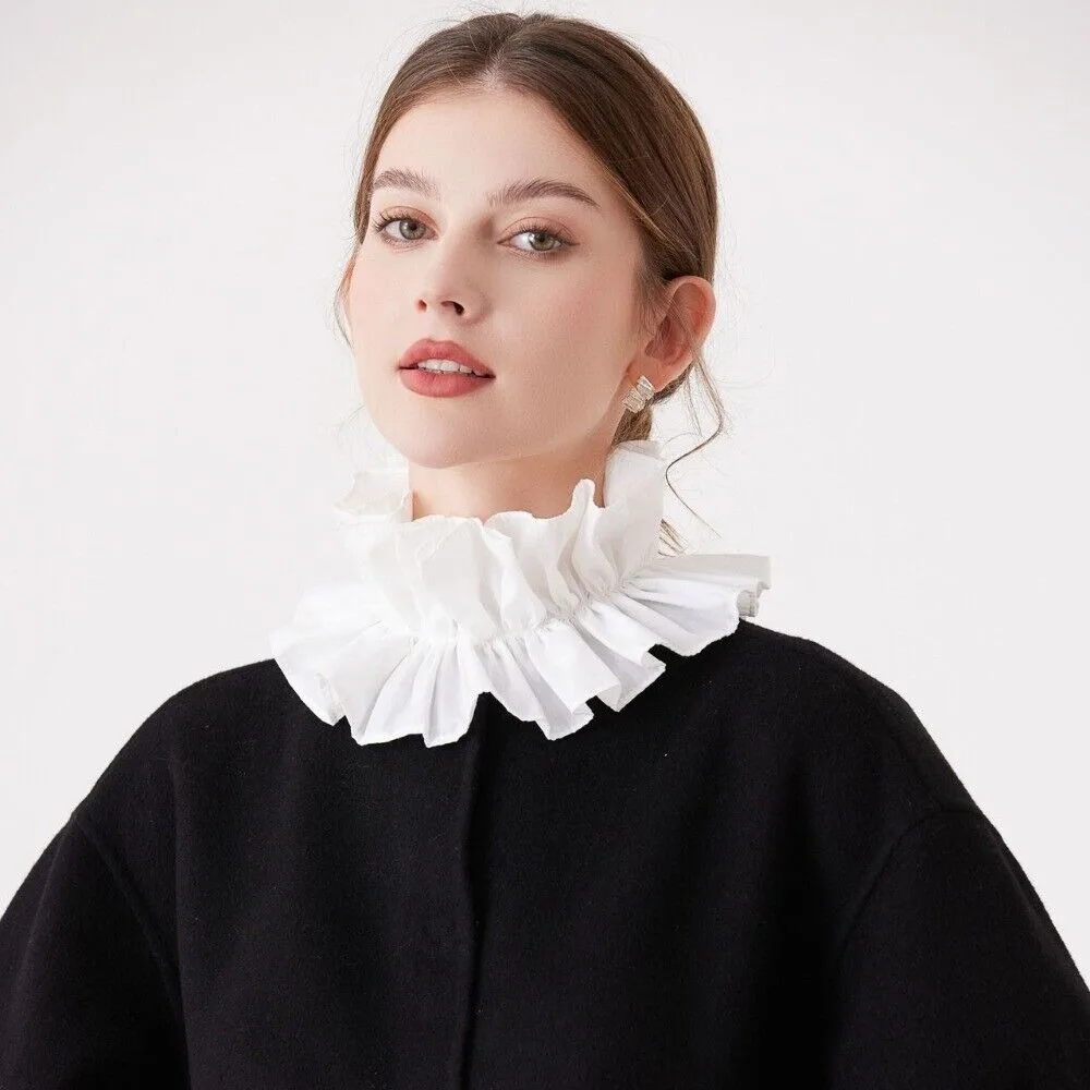 

Elegant Detachable Fake Collar Black White Solid Color False Collar Ruffled Neck Lace Cotton Bow Tie Shirt Blouse Decorative