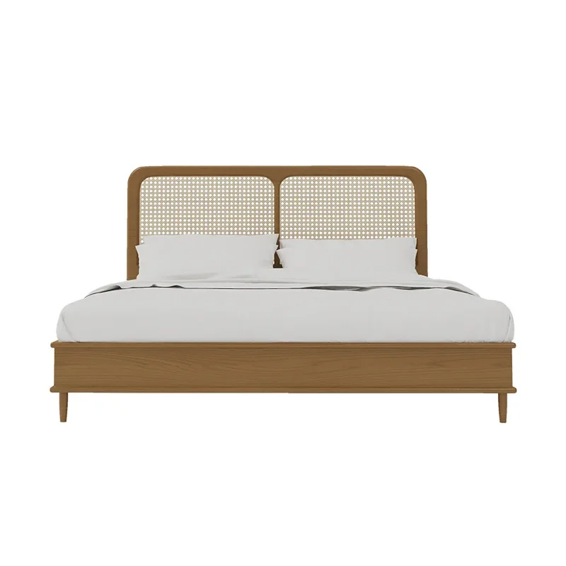 سرير من الخيزران الاسكندنافي للمنزل في الفندق 1.5 متر 1.8 متر سرير من الخشب الصلب