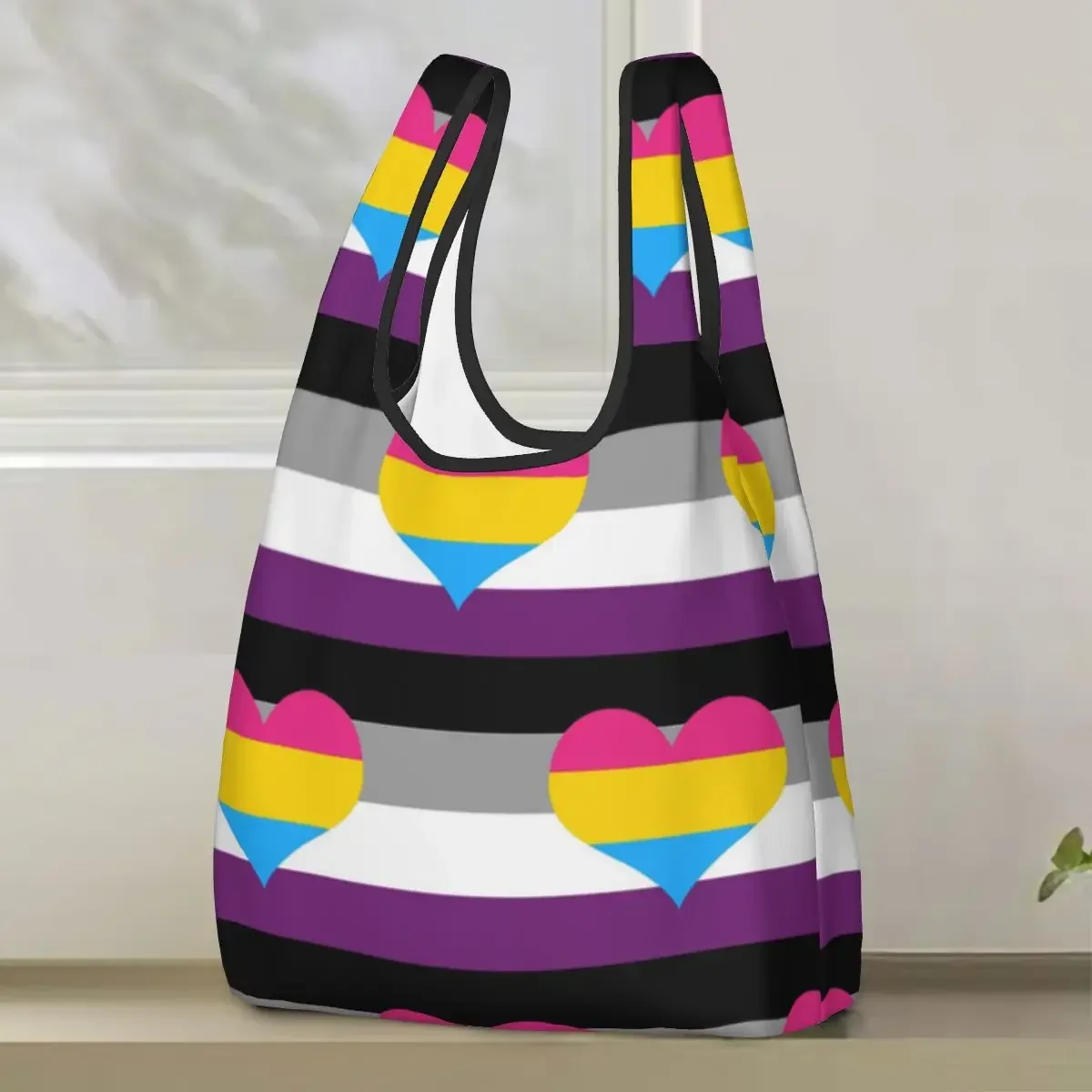 Asexual Panromantic Pride Flag Shopping Bag Portable Tote Bags Reusable Shoulder Shopper Bag Groceries Handbag