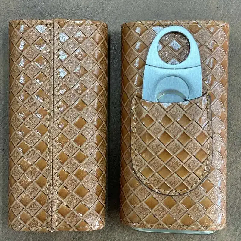 

Портативный прочный кожаный чехол-держатель, 3 чехла для сигар, трубка для путешествий, коричневый хьюмидор для сигар из кедра с резаком для сигар 97