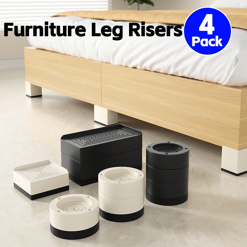 Round 4-Pack Furniture Leg Risers – Stackable Table Leg Pads, Silent & Reinforced Elevation Pads