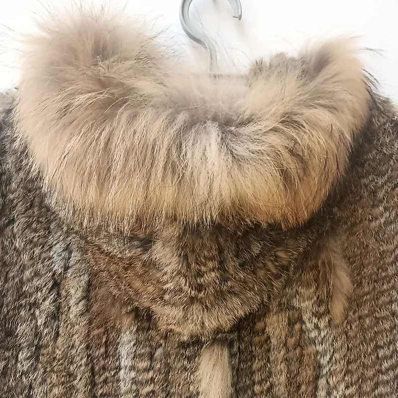 Gilet à capuche en fourrure de lapin véritable pour femme, glaçure en fourrure de raton laveur véritable, mode, vêtements d'extérieur en fibre de lapin véritable