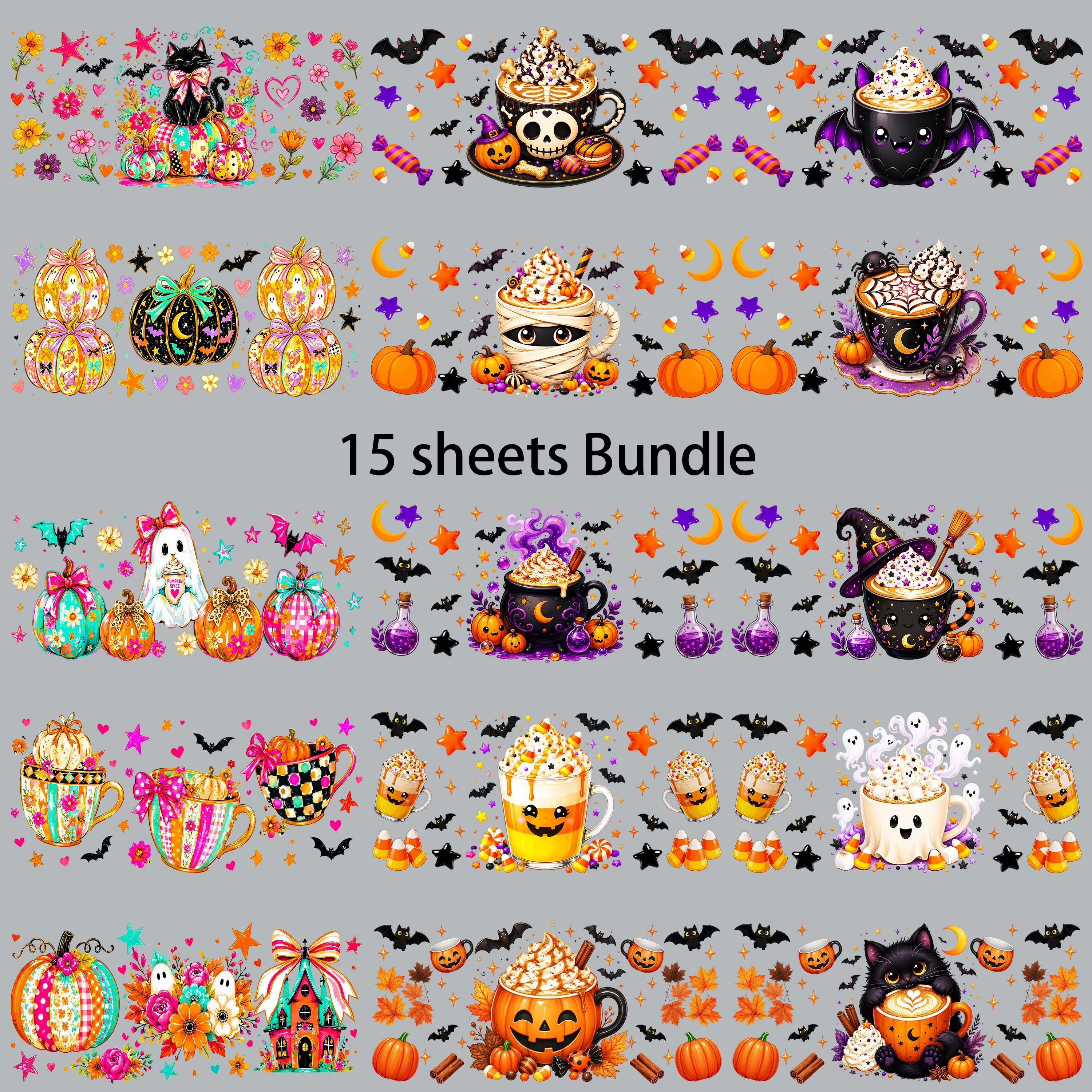 15pcs Halloween Cozy Cartoon UV DTF Sticker Party Deco DIY Decals 3D transfers printing uvdtf tumbler stickers uv dtf cup wrap