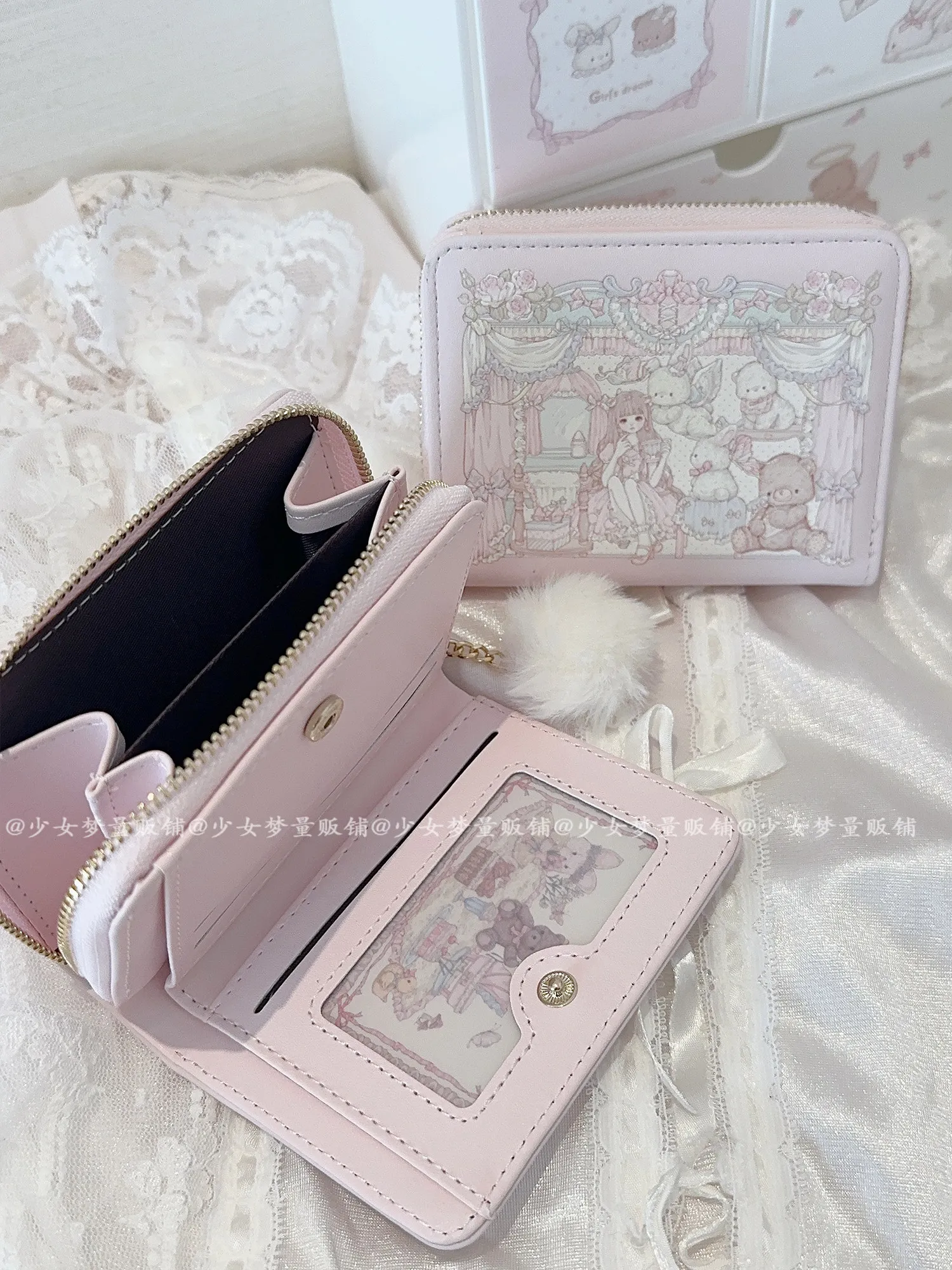 Kawaii Original Sweet Cute Cartoon Print Flower Girl Wallet Card Bag ID Bag Can Be Short Anti-degaussing Multi-card Position