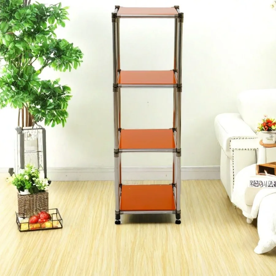 

Korean orange 4Tier Heavy Duty Stainless steel Storage Shelving Unit 100lbs shelf 49H x 14.9W x 13.7D for Indoor Outdoor Organi