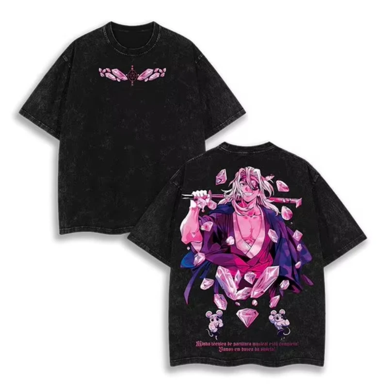 

2026 Streetwear Demon Slayer Vintage Washed T-shirt Oversized Man Women Short Sleeve Tee Anime Printed Casual Tops Summer Y2k