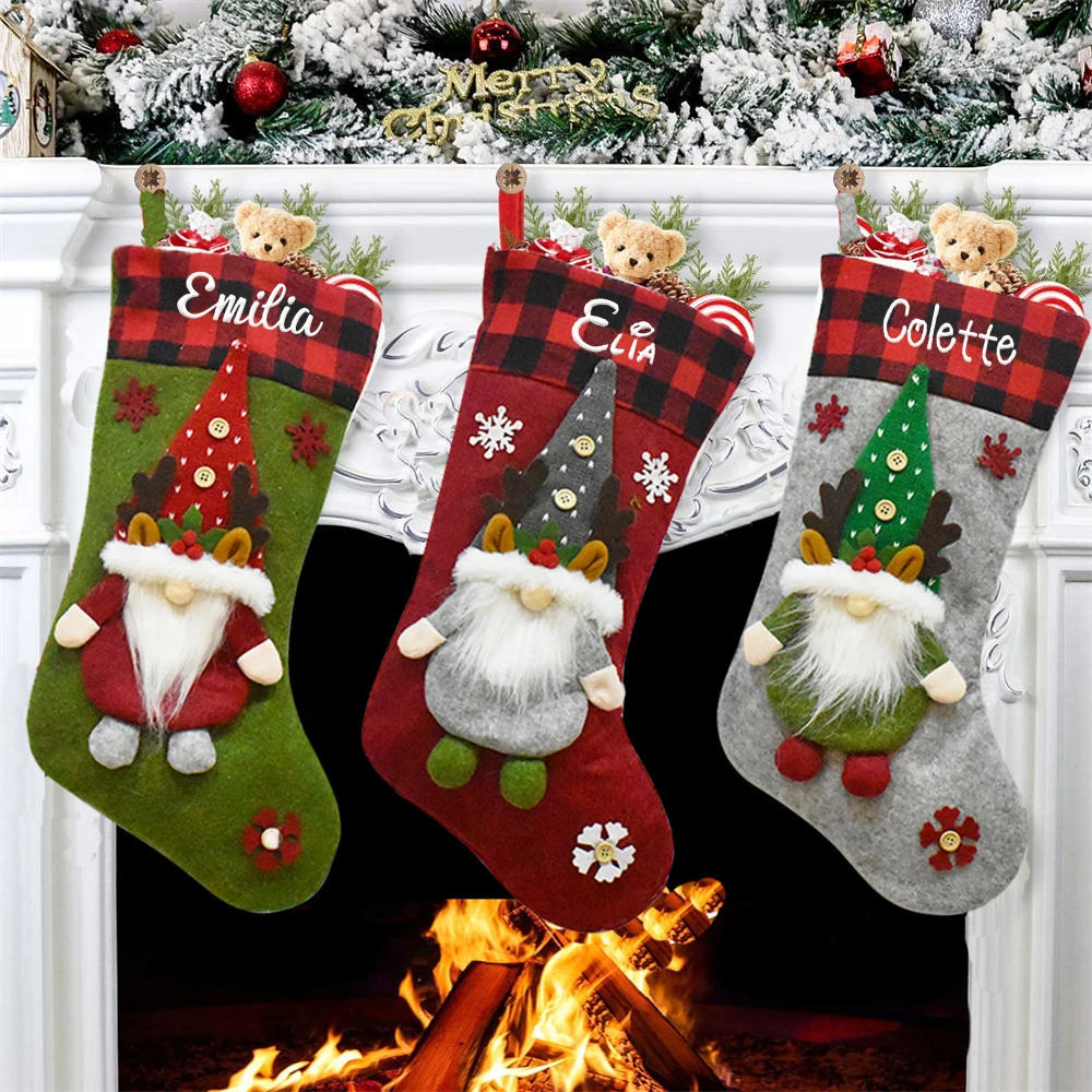 

Personalized Christmas Decorative Stockings Faceless Doll Christmas Socks Custom Name Santa Claus Children Christmas Gift Bags