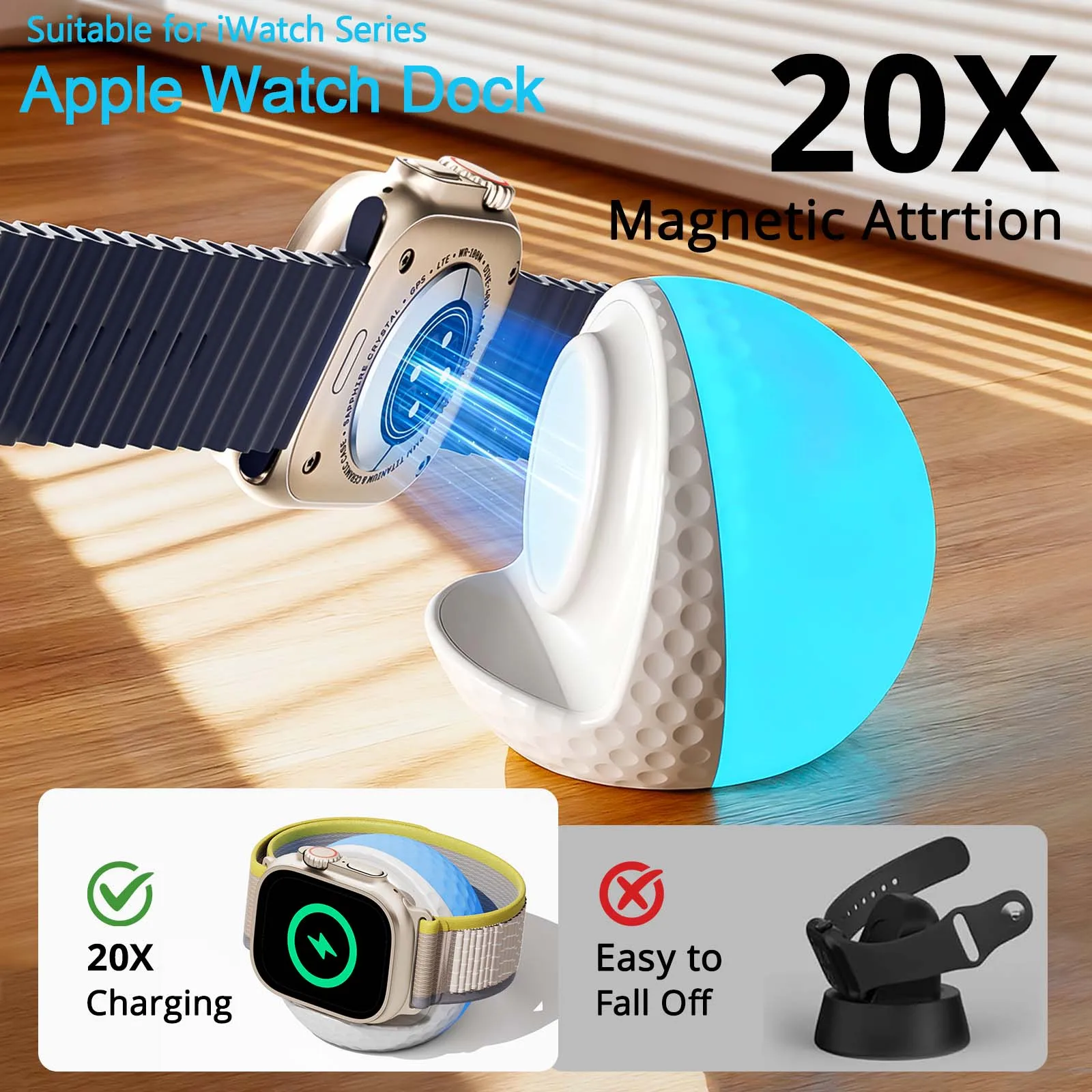 

Smart Watch RGB Light Wireless Charger Stand for Apple Watch Series 11 10 9 8 7 6 5 4 3 2 1 SE/SE 2 Ultra 3/2 Fast Charging Dock