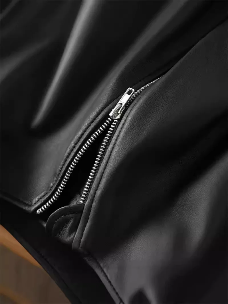 Damen-Weste aus echtem Leder, kurze schwarze Schaffelljacke, lockere Passform, trendiges Oberteil für Frühling und Herbst