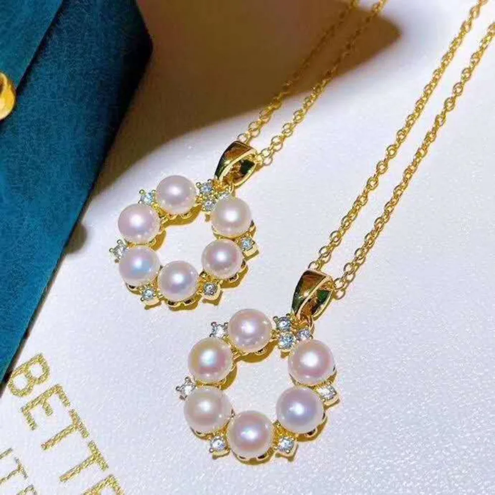 

3 шт., аксессуары из жемчуга «сделай сам», серебряный кулон 925 пробы, пустой держатель, позолоченное ожерелье с несколькими бусинами, кулон для женщин, круглые бусины 5-6 мм