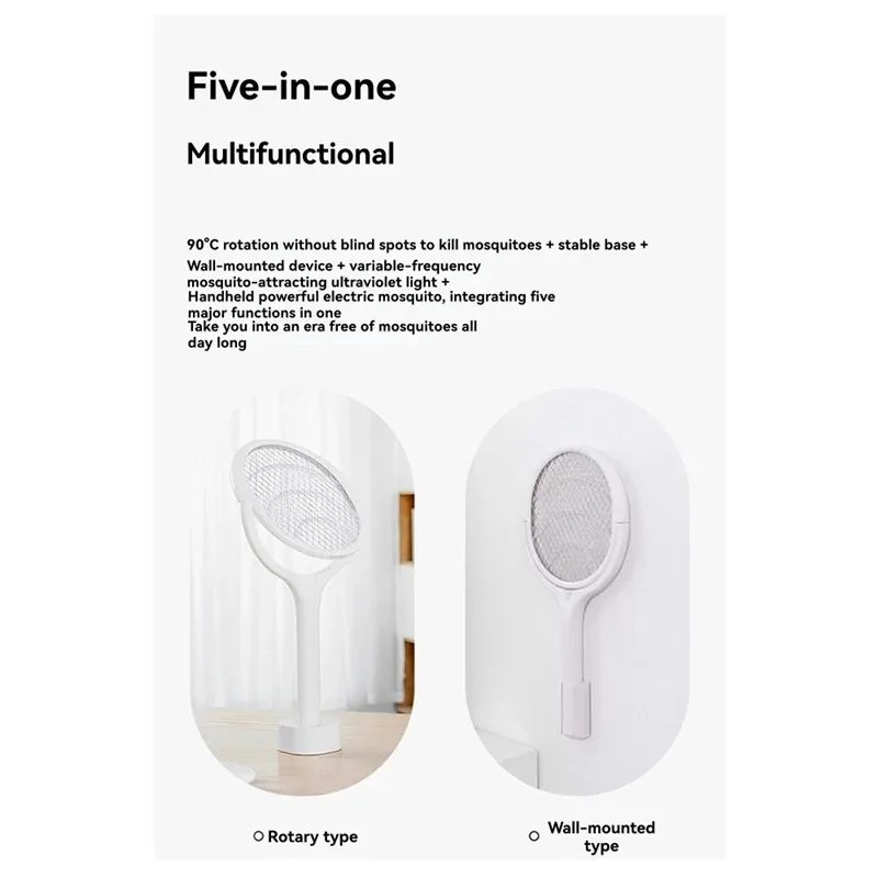 ABGH-Insulated Safety Fast Charging 5-In-1 Fly Bug Swatter, Adjustable Electric Mosquito Lamp With ABS Racket