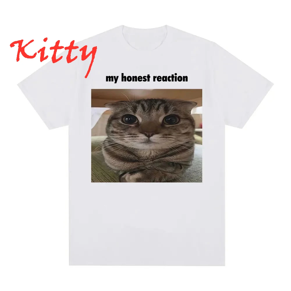 T-shirt pour femme avec motif chat 'My Honest Reaction' - T-shirt drôle Harajuku pour homme - T-shirt décontracté à manches courtes - Vêtements pour femme