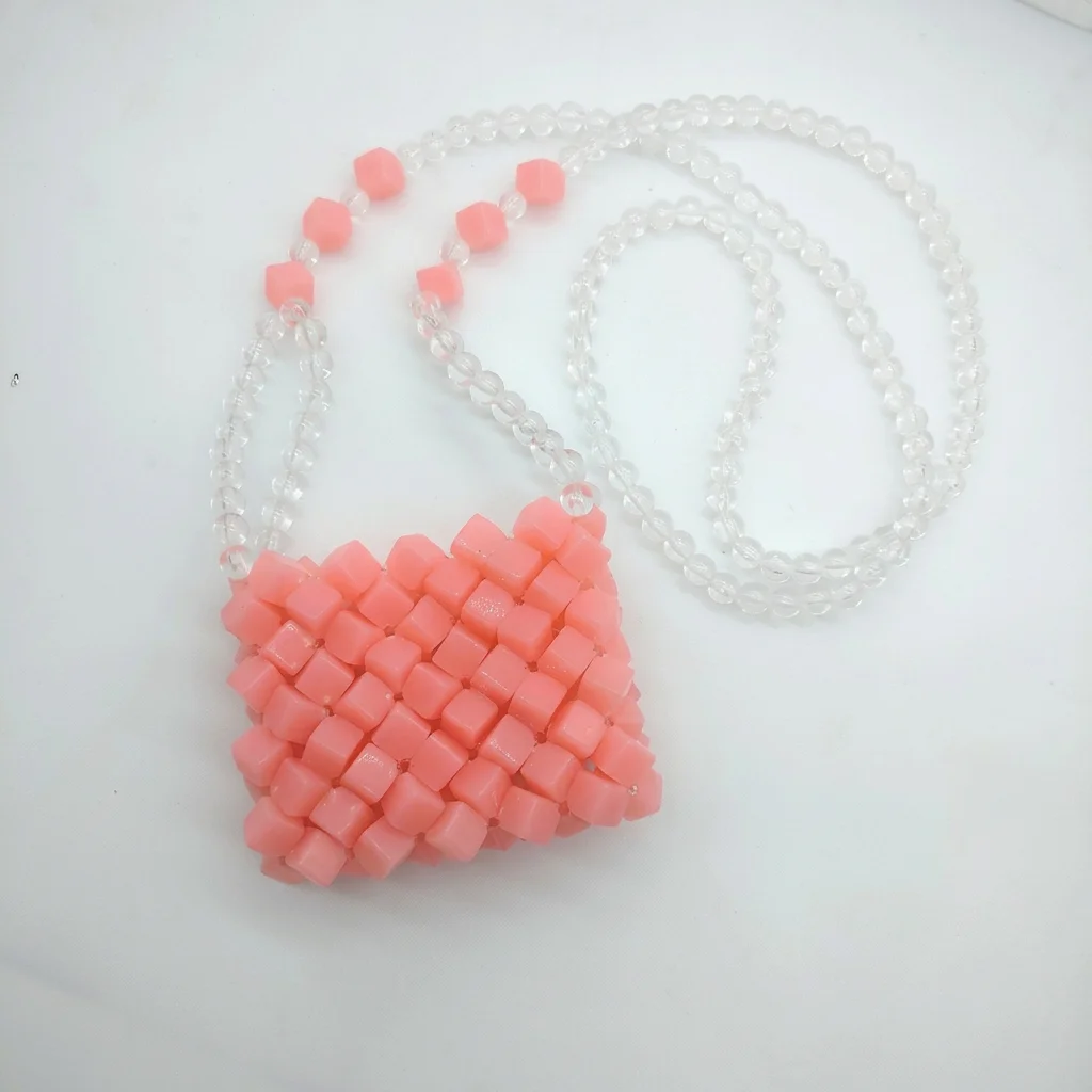 Candy Color Beaded Bag Mini Crossbody Purse Handmade Acrylic Beads Shoulder Bag Niche Design Lipstick Coin Bag
