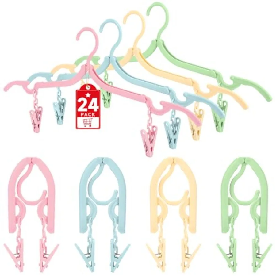 

24 Pcs Travel Hangers with 48 Pcs Clips Folding Travel Hangers Non Slip Plastic Clothes Hangers Collapsible Portable Coat Hange