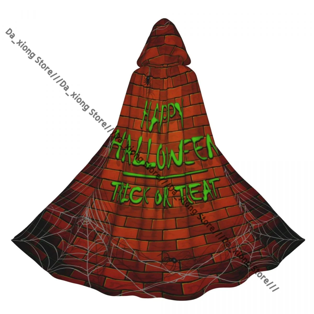 رداء ساحرة طويل بغطاء للرأس، طوب حائط للهالوين السعيد مع شبكة عنكبوت، عباءة الهالوين، أزياء تنكرية للبالغين