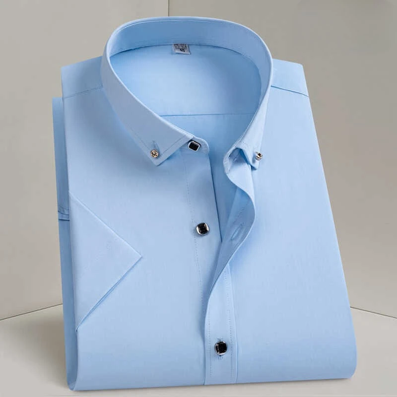 Summer Office White Shirts for Men Short Sleeve Causal White Work Business Easy-care Solid Color Men's Dress Shirt Short Sleeve