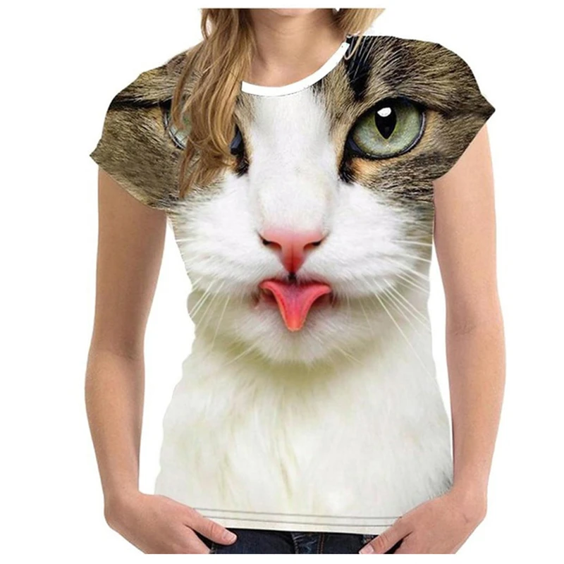 2023 Fashion Women\'s T-Shirts Animal 3D Print Tops Short Sleeve T Shirt Summer Kawaii Cat Graphic Tees Loose Oversized Clothing