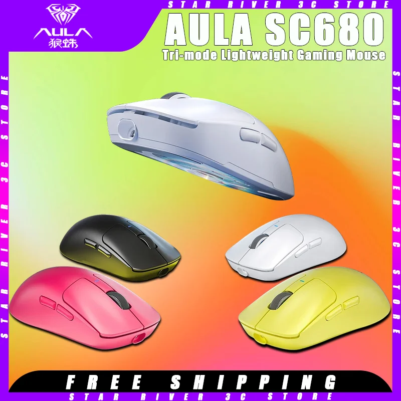 

AULA SC680 Wireless mouse Paw3395 Lightweight Tri-mode Ergonomics Long Battery Life Gaming Mouse Customized Pc Gamer Accessories