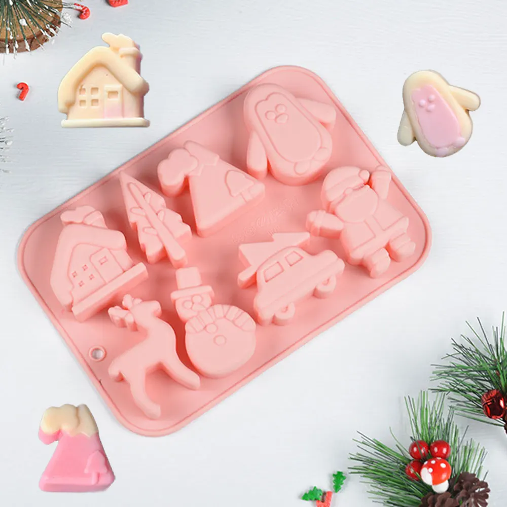 8 تجويف سانتا كلوز شجرة البطريق ثلج سيليكون قالب شمع شمعة معطرة الراتنج قالب اليدوية الجص الطين زينة عيد الميلاد #4