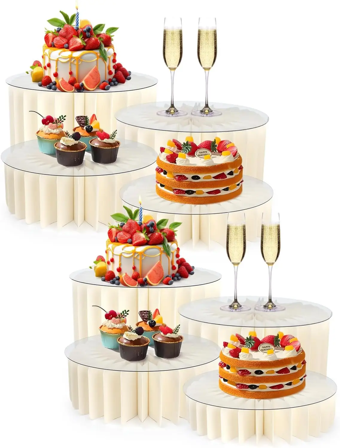 

Acrylic Buffet Risers Set - 8 Pcs White Display Stands for Party Dessert Table Decor