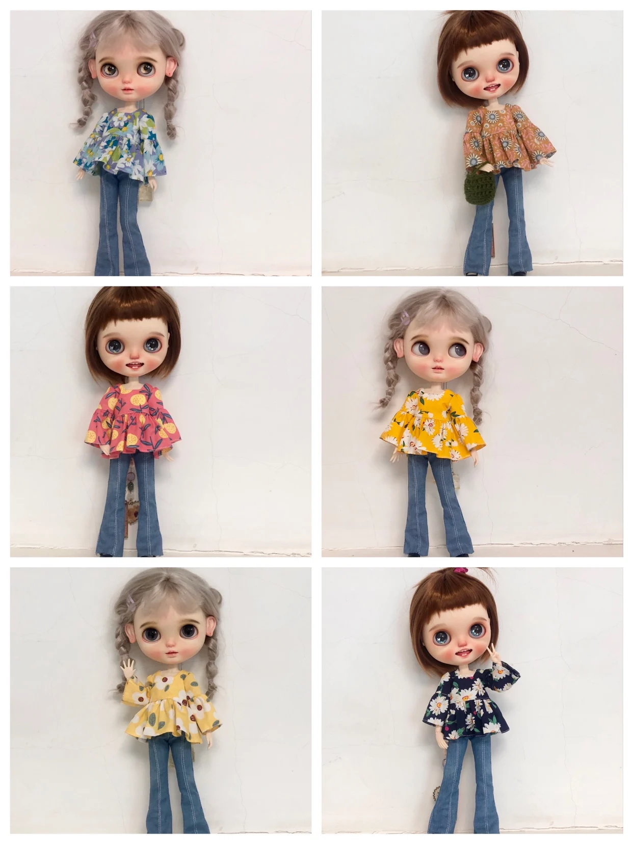 BJD Blythe Clothes Vintage floral skirt jeans flare pants 1/6 30cm  Dolls (Fit for Pullip,Ob24, Licca)