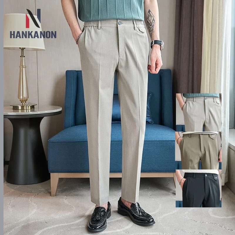 Men's Spring and Summer Trousers, Elastic Waist Band, Embroidered Three-Color Casual Pants, Daily Ankle Pants