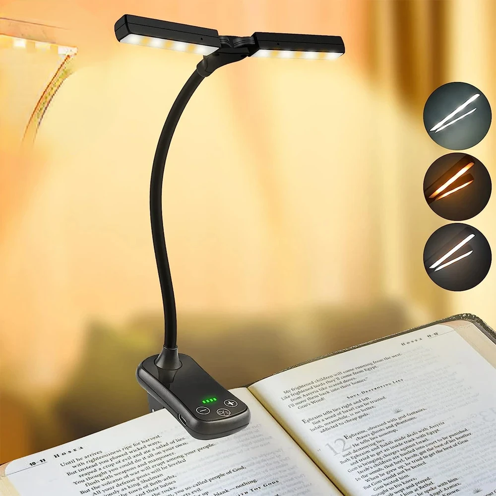 

14 светодиодных светильников с зажимом для книг, 3 цвета, 8 яркостей, USB перезаряжаемый ночник, портативный светильник для чтения, книжная лампа, мини-настольная лампа