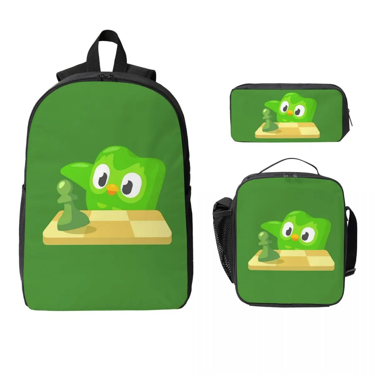 

Duolingo Owl Duo Backpack Student BookBag School Bag Computer Shoulder Bags 3ps Insulated Lunch Bag Pencil Case
