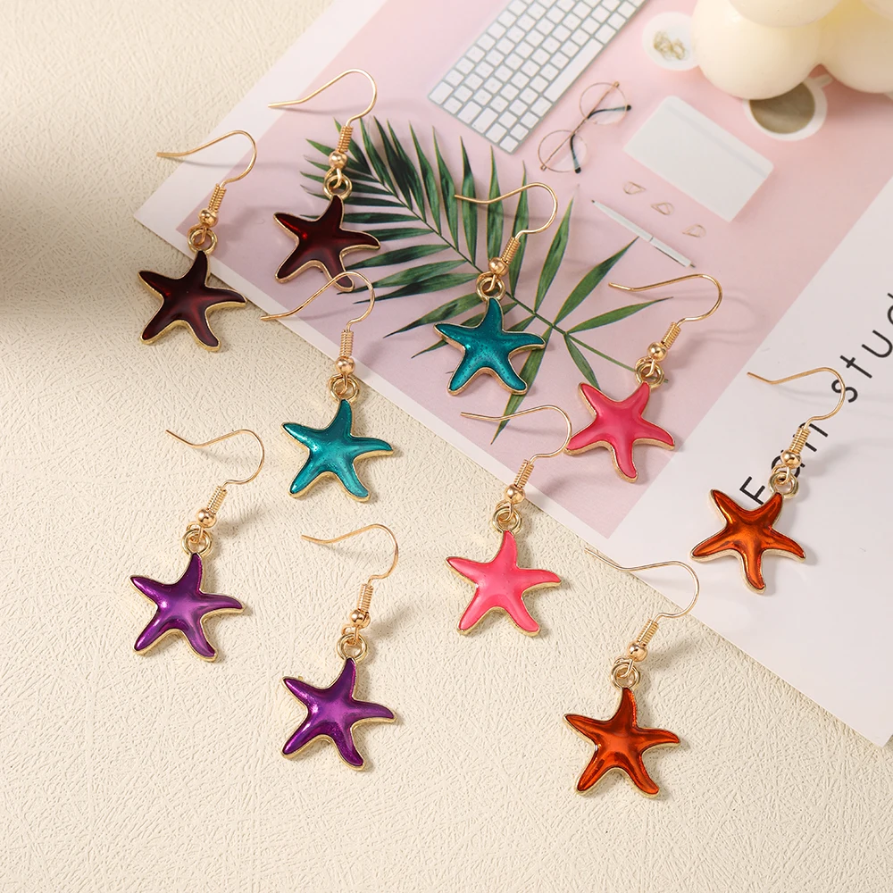 Aihua Lovely Bohemia Niedliche Seestern-Anhänger-Ohrringe für Frauen und Mädchen, bunte Sommer-Strandmode, Seestern-Ohrringe, Schmuck, Geschenk – Detail 4