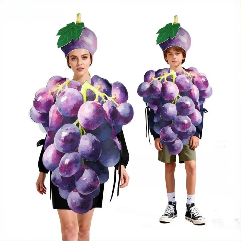 Purple Grape Cosplay Costume Fancy Dress Funny Fruit Party Outfit Halloween Stage Wear Sponge Adult Kids Festival Performance