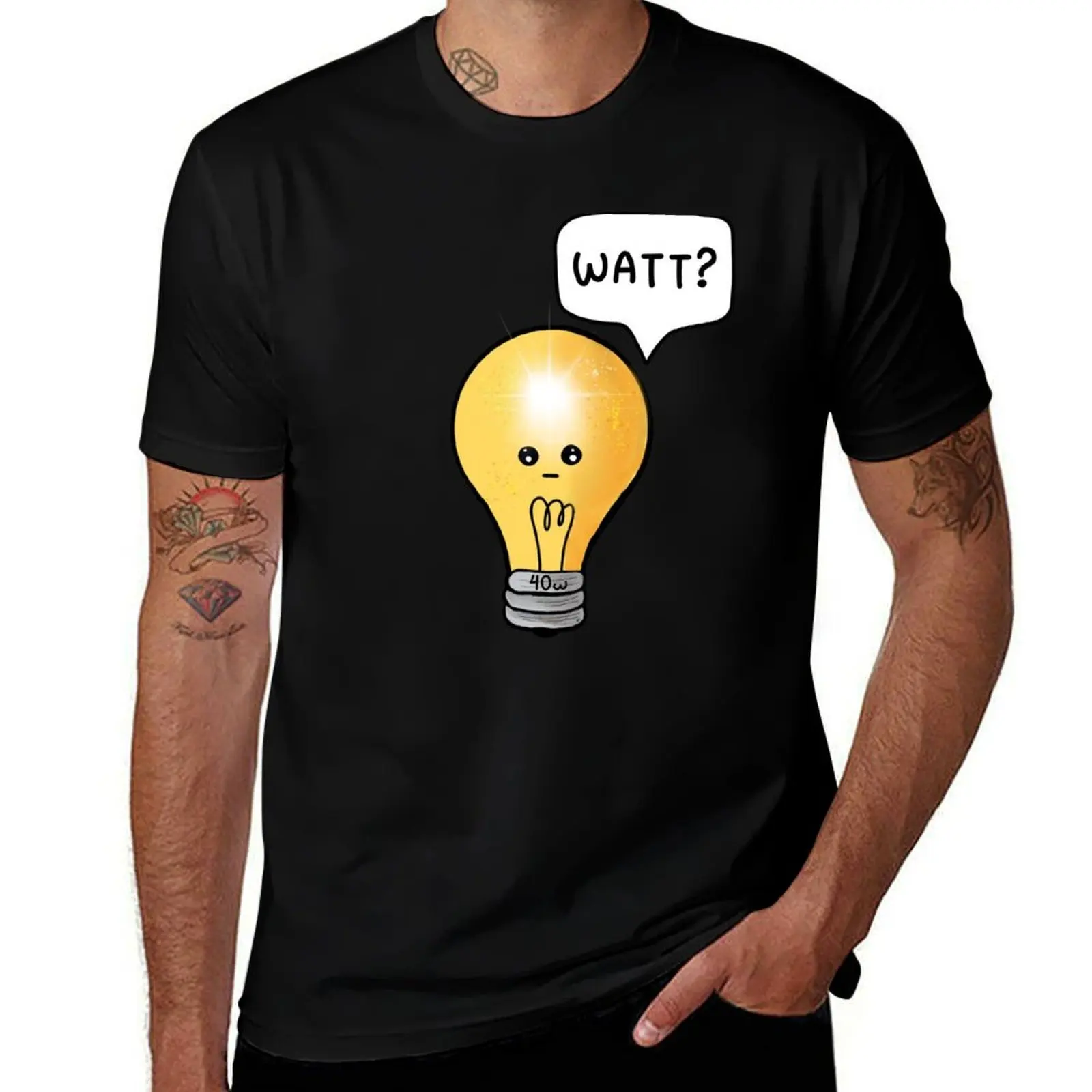 WATT? - Punny Kawaii Light Bulb Humour T-Shirt t shirts with prints T-Shirt