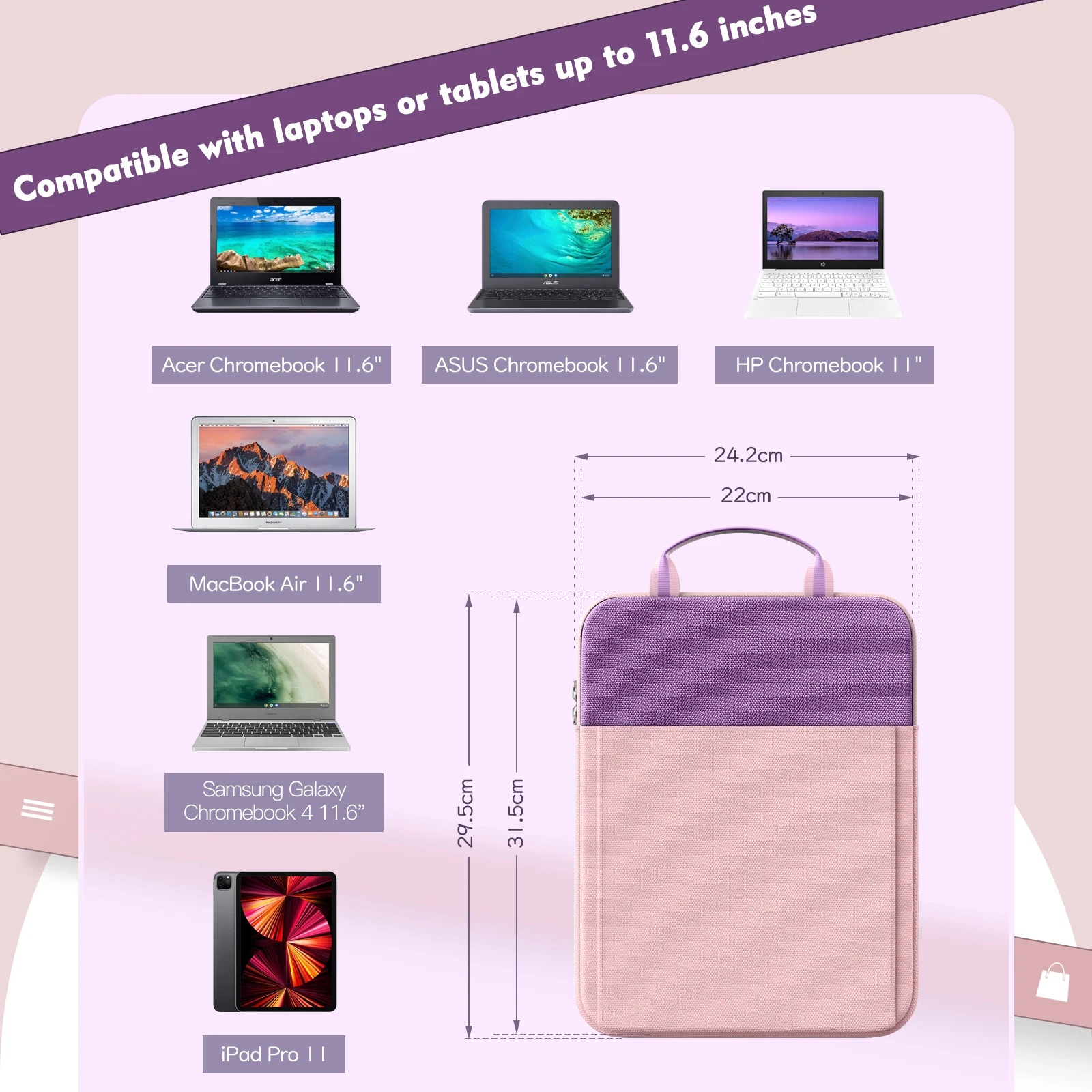 MOKO Tablet Bag for Primary School Students,Book Bag for MacBook Air 11.6/iPad 10th Bag/Pro11,11.6-inch Handbag Strap laptop Bag