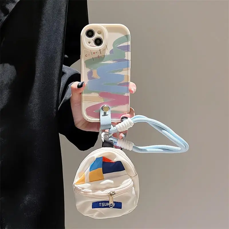 Mini mochila con pintura al óleo de Graffiti, funda para teléfono o IPhone 16 Pro Max 16E 14 12 13 11 15 PRO X XR XS, funda con cordón suave
