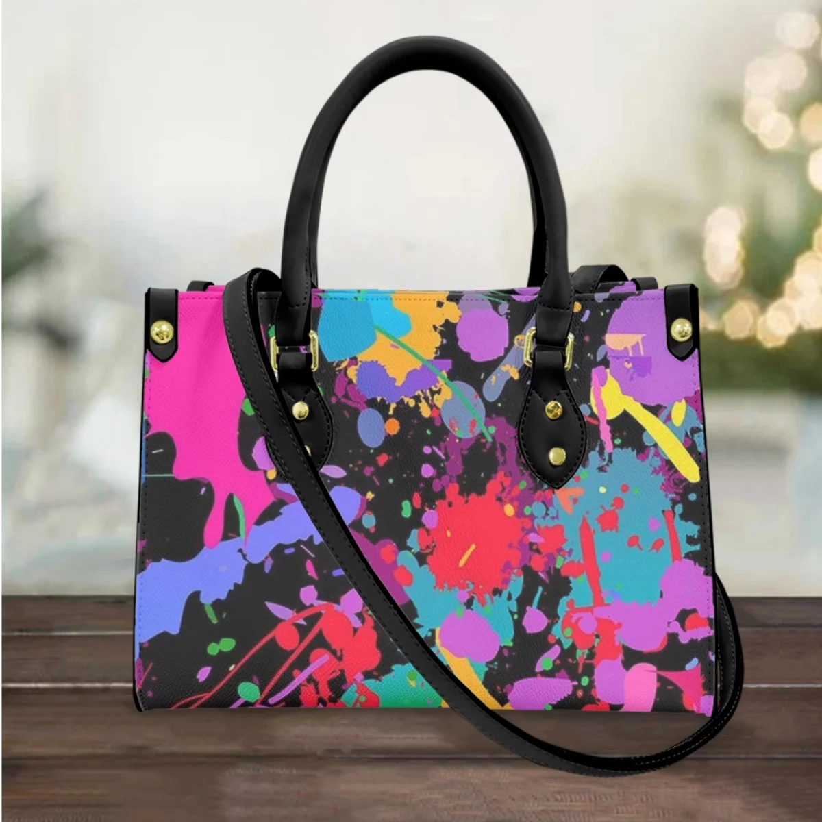 FORUDESIGNS Colorful Ink Design Female Shoulder Tote Bags Practical Leather Handbags For Women Portable Cross Body Bags Gift