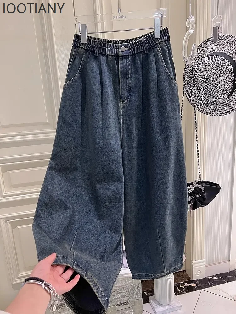 

Plus Size 4xl 140kg Summer Autumn Ankle-length Pants Elastic Wasit Wide Leg Jeans For Woman Big Size Jeans Oversized Women