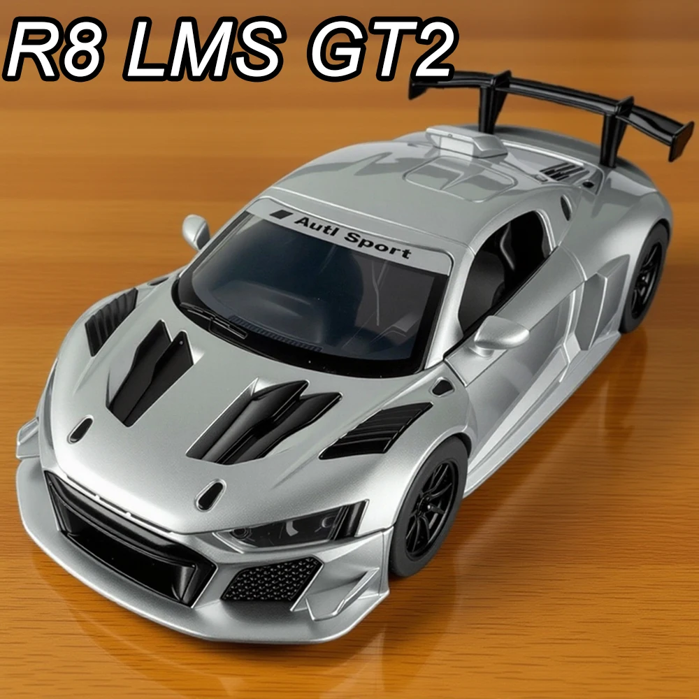 1:24 R8 LMS GT2 aleación fundida P1 modelos en miniatura juguetes coche sonido luz tirar hacia atrás puertas persianas abiertas para niños regalo de cumpleaños