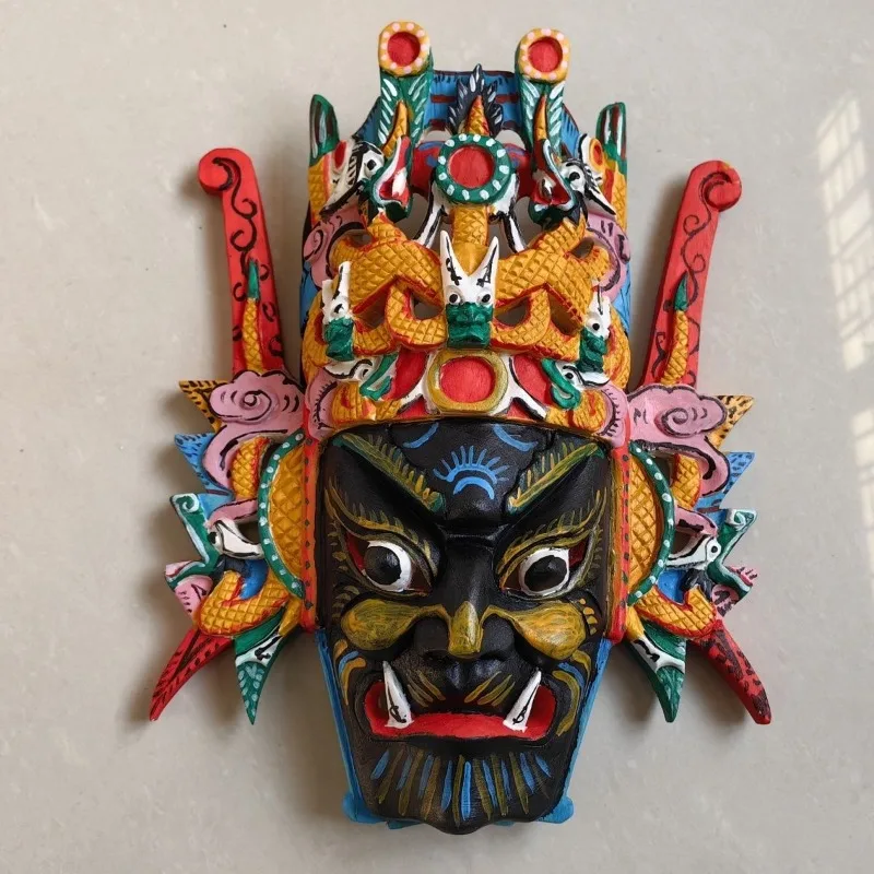 Guizhou local opera mask Nuo opera pure hand-carved mask wood carving (black face Zhang Fei)