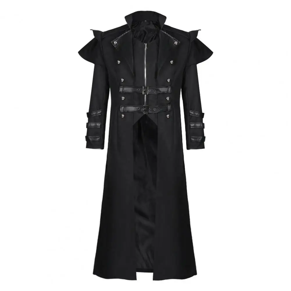 Mid-length Retro Style Coat Medieval Royal Gothic Steampunk Cosplay Men's Coat for Halloween Stage Show Performance Retro Color