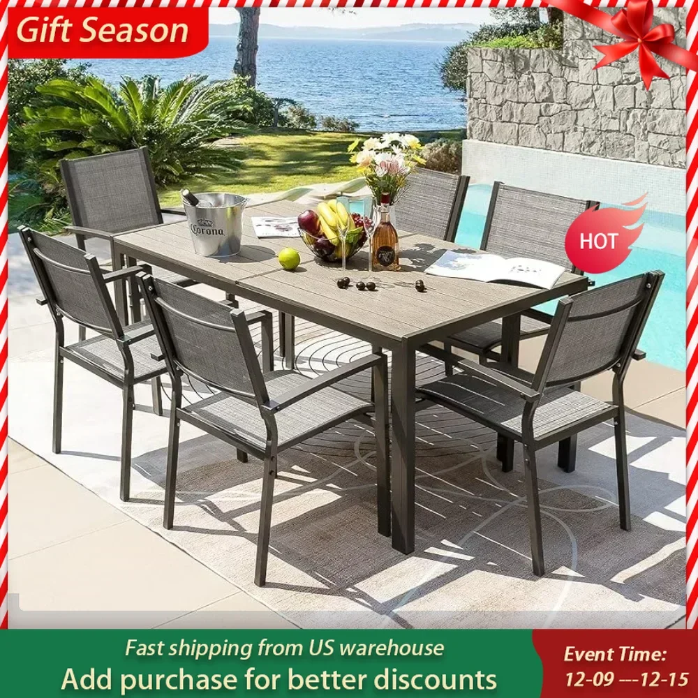 7 Piece Terrace Dining Outdoor Furniture Set with Weatherproof Table and 6 Stackable for Garden Suitable for gardens courtyards