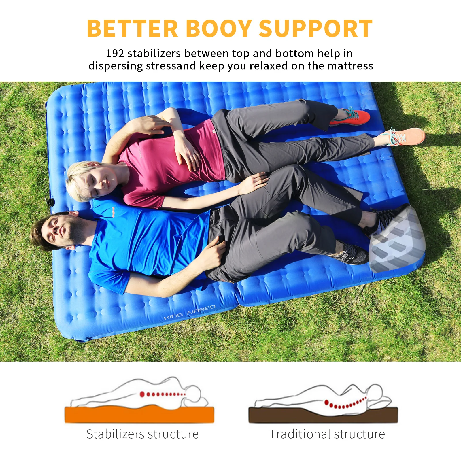 Двойная воздушная подушка KingCamp, очень толстая сверхлегкая надувная спальная подушка 6,0 дюйма для кемпинга, пеших прогулок, двора, сумки для переноски