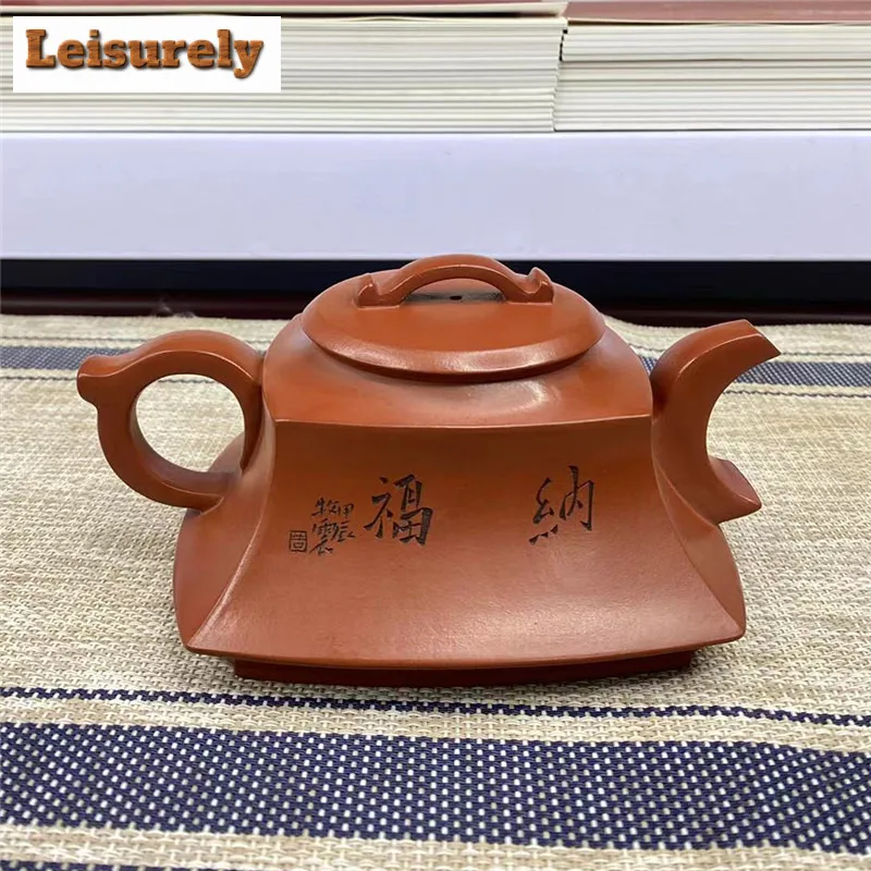 300ml Authentic Yixing Purple Clay Teapot Handmade Square Dharma Pot Raw Ore Dragon's Blood Sand Mud Kettle Chinese Zisha Teaset