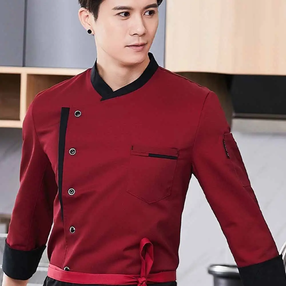 Uniforme de Chef de manga larga, chaqueta de Chef transpirable de estilo occidental, ropa de trabajo de cocina gruesa en negro/blanco/rojo, servicio de comida