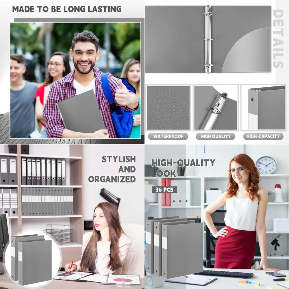 

1 Inch 3-Ring Plastic Binders, Flexible PP, Letter Size, Holds 240 Sheets, Interior Pocket, Gray