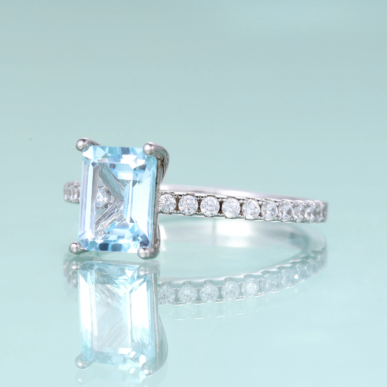 GEM'S BALLET Emerald Cut Sky Blue To Engagement Ring Solitaire Wedding Ring Gift For HerSimulated Diamond Art Deco Bridal Rings