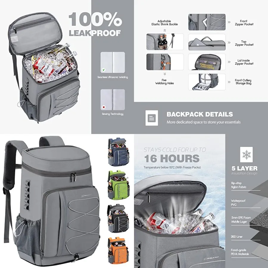 

Cooler Backpack -/ Insulated Soft Cooler Lunch Bag for Camping, Beach, Hiking and Shopping