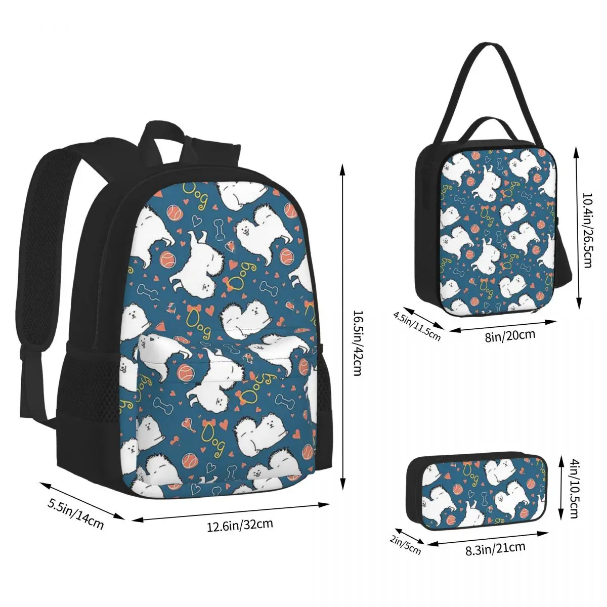 Liebe Samoyed Hund Rucksäcke Jungen Mädchen Bücher tasche Kinder Schult aschen Cartoon Kinder Rucksack Lunch Bag Stift Tasche dreiteiliges Set