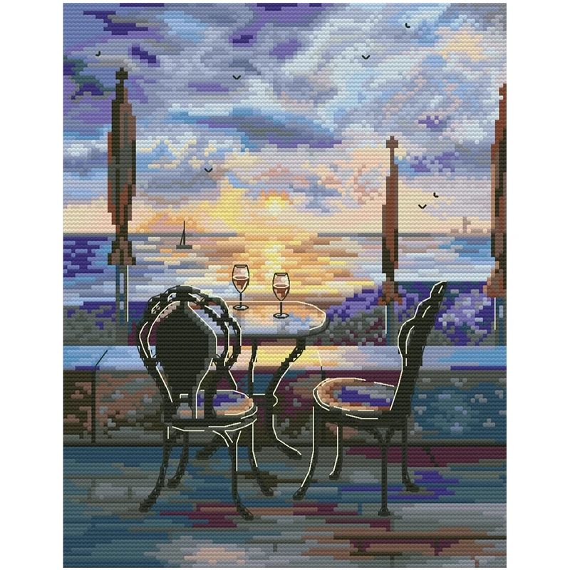 

Coastal Sunset Scenery Patterns Counted Cross Stitch DIY 11CT 14CT 16CT 18CT Cross Stitch Kits Embroidery Needlework Sets Crafts