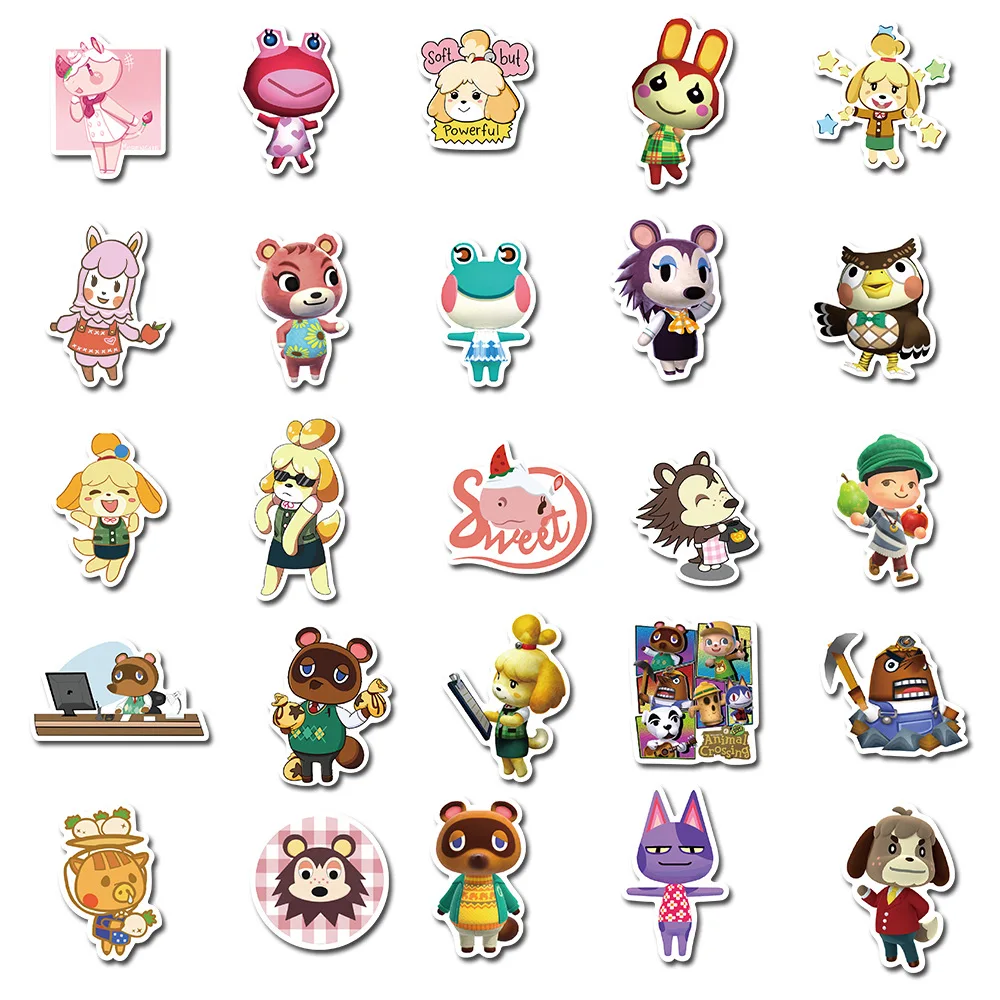 50Pcs Classic Game Animal Crossing: New Horizons Stickers Cute Cartoon Graffiti Sticker Decals for Suitcase Diary Bike